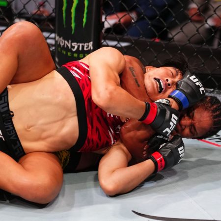 Watch Gabriella Fernandes choke out Wang Cong for crazy upset win at UFC Macau