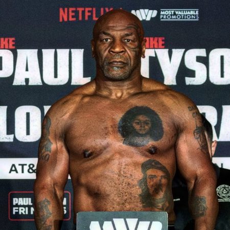 Mike Tyson looks shredded at 58 for official Paul vs. Tyson weigh-ins