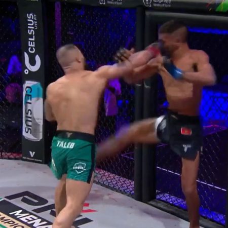 Watch Ali Taleb land crushing knockout punch after snatching Rachid El Hazoume’s foot at PFL event