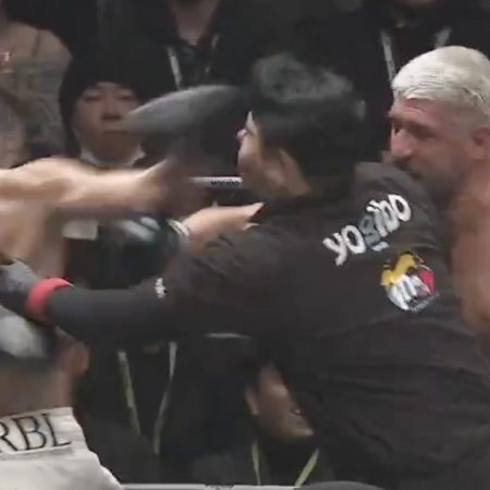 Video: Referee punched in the face as Rukiya Anpo, Sina Karimian get in mid-fight brawl at RIZIN