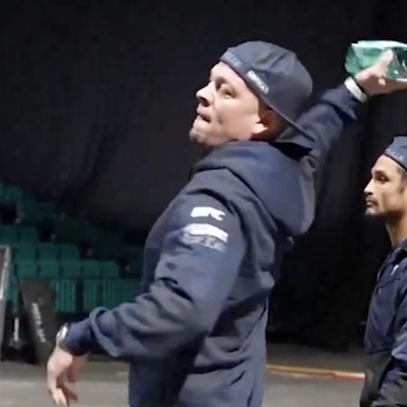 Watch Nate Diaz, Islam Makhachev’s team throw water bottles backstage at UFC 311 press conference